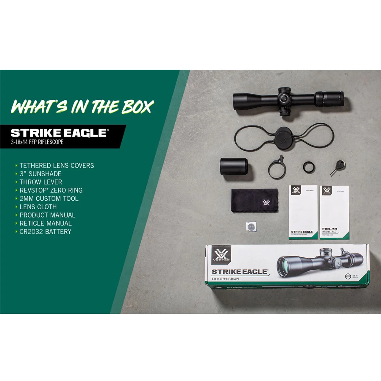 VORTEX Strike Eagle 3-18x44 FFP EBR-7C MOA Reticle 34mm Black Anodized Riflescope (SE-31801) 5 VORTEX Strike Eagle 3-18x44 FFP EBR-7C MOA Reticle 34mm Black Anodized Riflescope (SE-31801) - Image 5